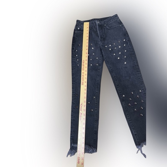 Carmar Emilia Sturgis Black Distressed Spike Studded Fray Hem Jeans size 23 - Picture 5 of 11